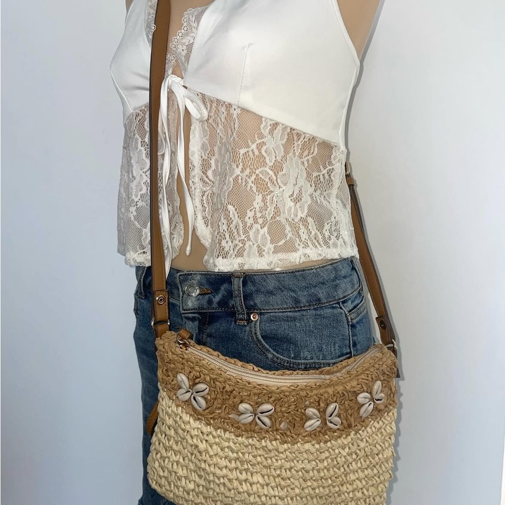 Stylish Tan Woven Crossbody Bag